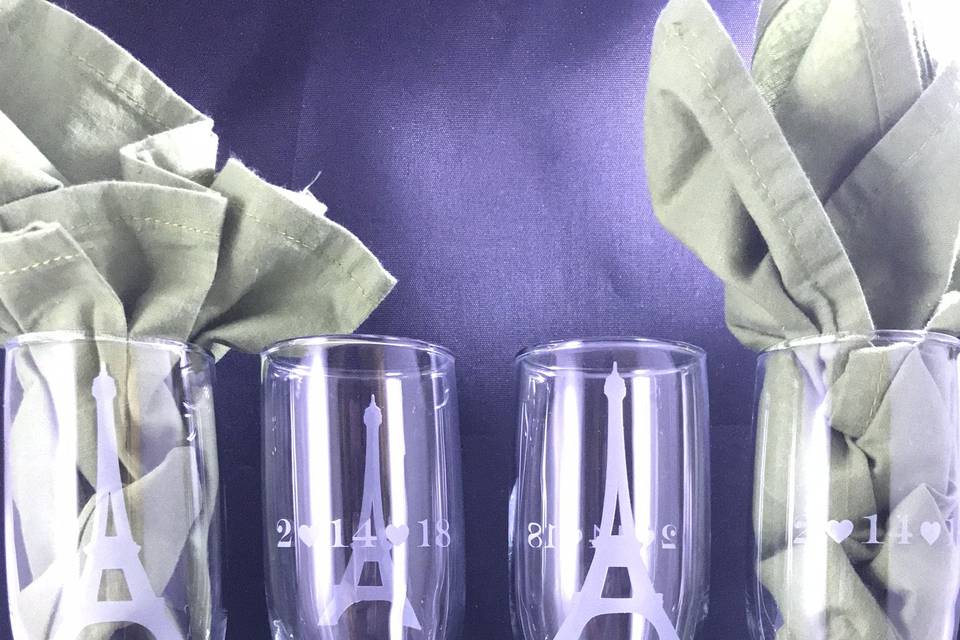 Etched champage glasses