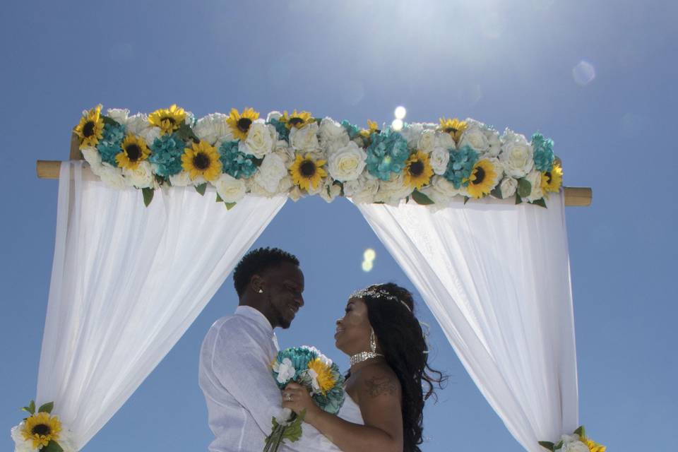 The sun was shining on this sunflower themed beach wedding on beautiful Okaloosa Island