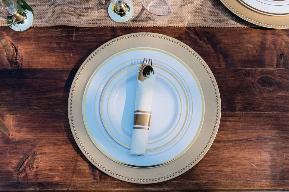 Dinnerware on gold charger