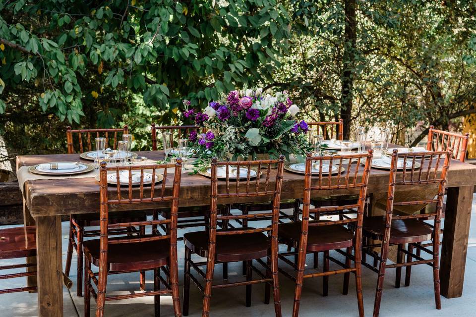 Banquet table and chairs