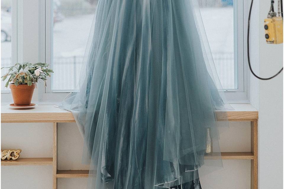 Wedding dress with a blue lower half