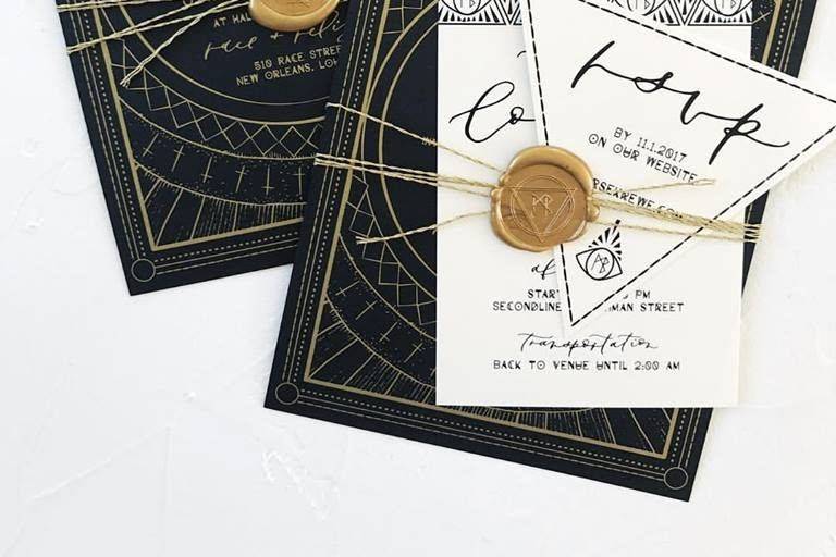 Black white gold invitations