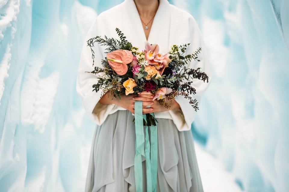 Snow ice wedding bouquet