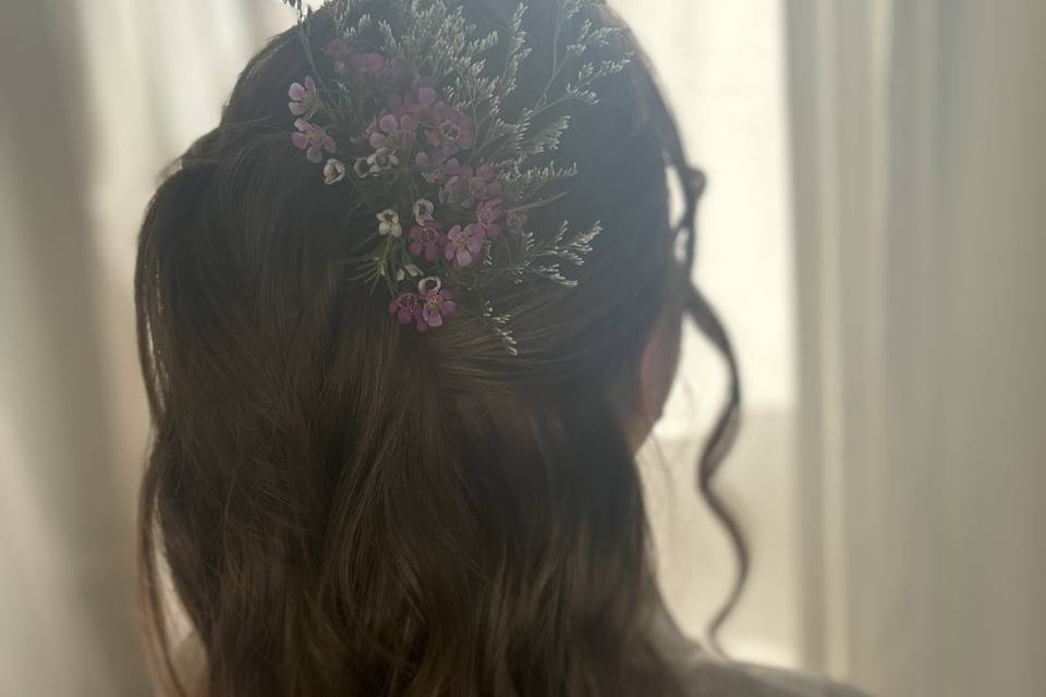 Half updo with flowers