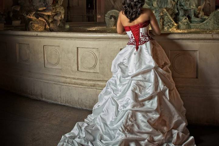 Bride at fountain