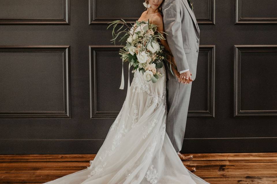 Bride and groom upstairs