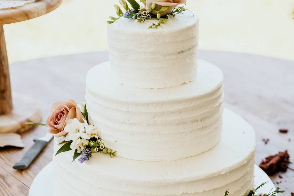 Three-tiered wedding cake