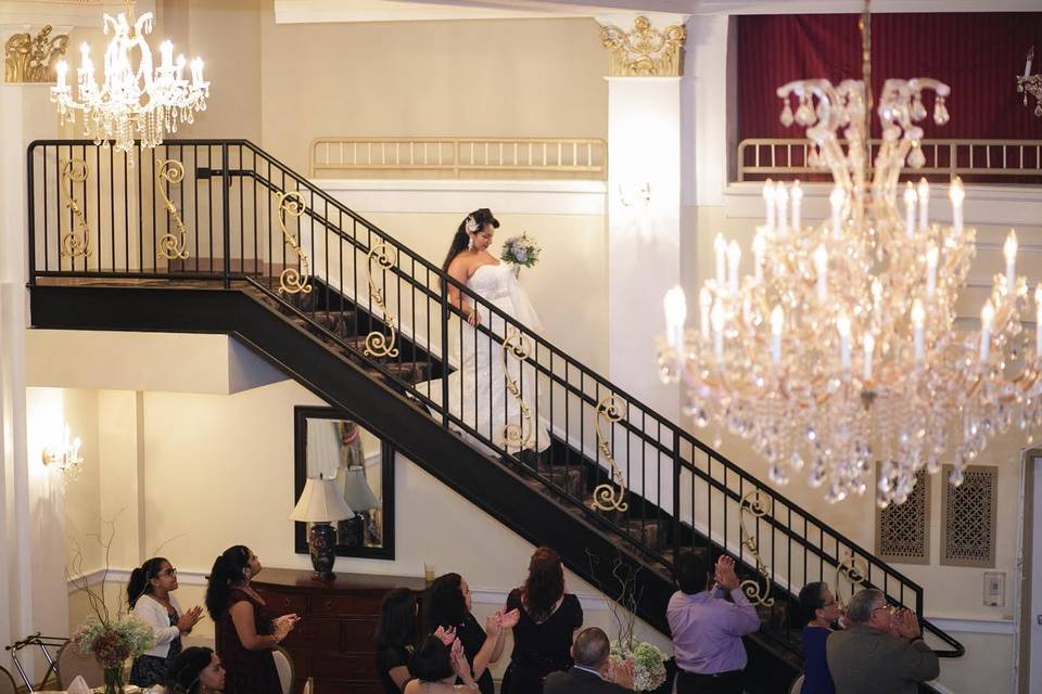 Bride walking down the stairs