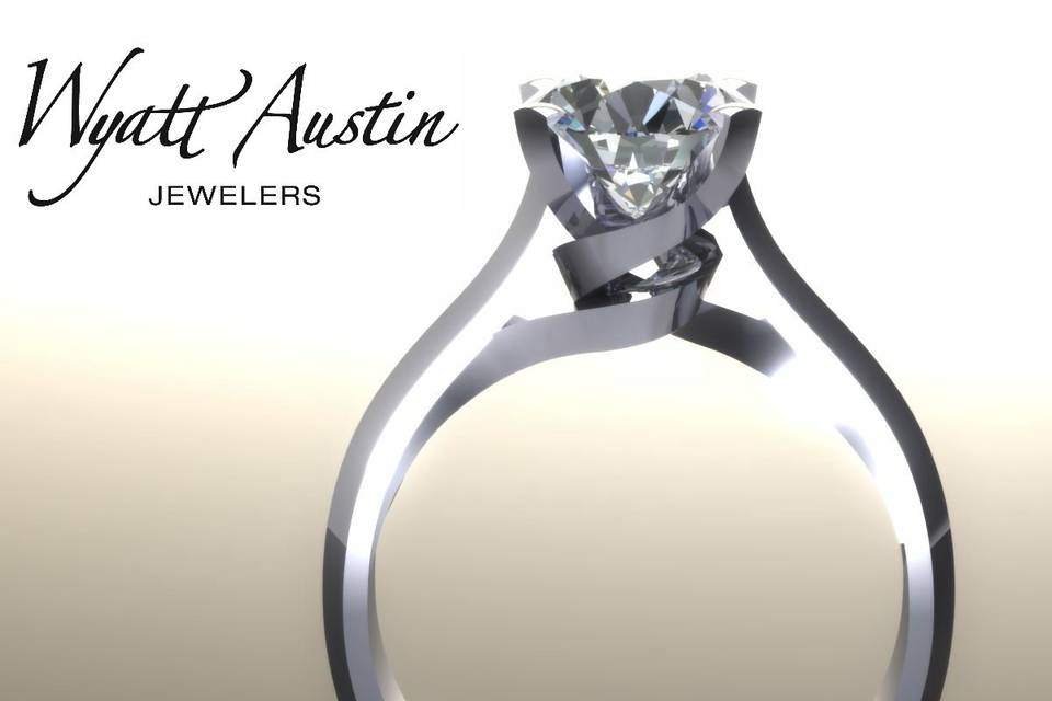 One-of-a-kind engagement ring shows what a little imagination can do. The gallery twists around the diamond representing the two lives being entwined together as one.