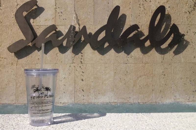 Our My Paradise Planner travel tumblers at Sandals Emerald Bay.