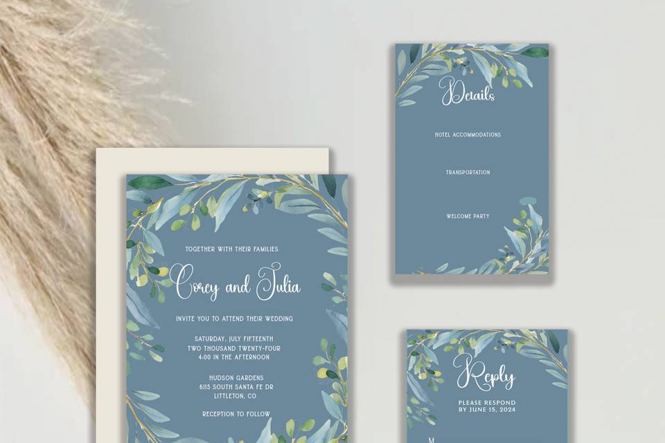 Dusty Blue Floral Invites