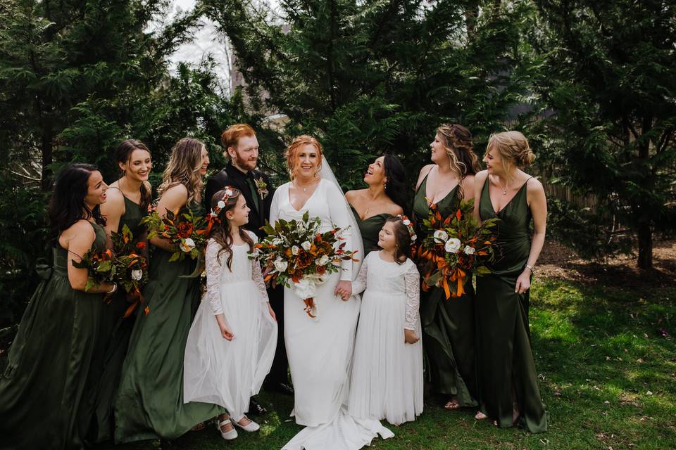 Bridal party laughter