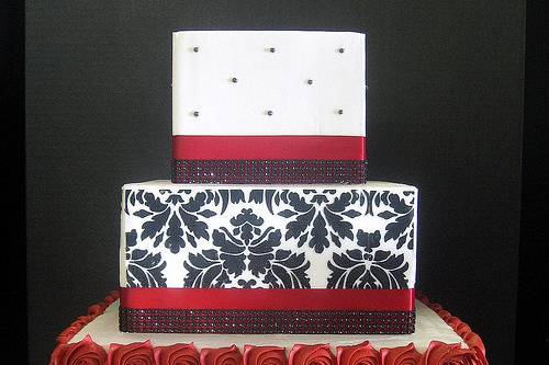 White and red wedding cake