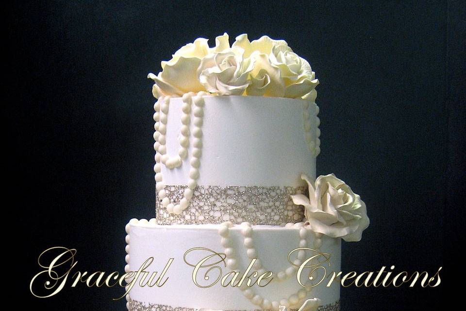 Wedding cake with pearls and flowers