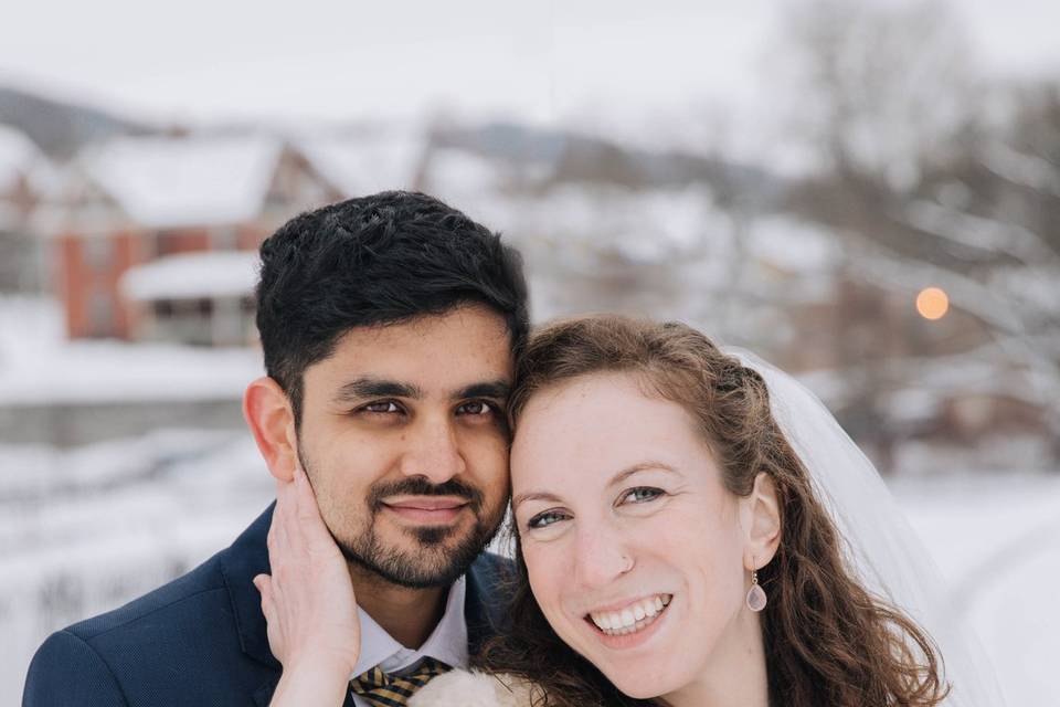 Bride and groom pose