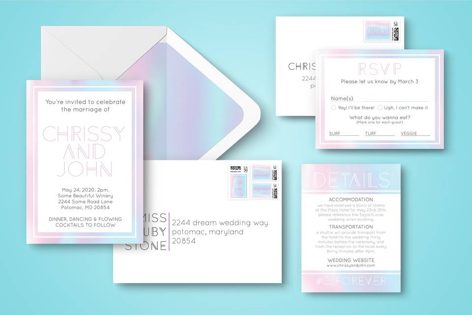 Iridescent invitation suite