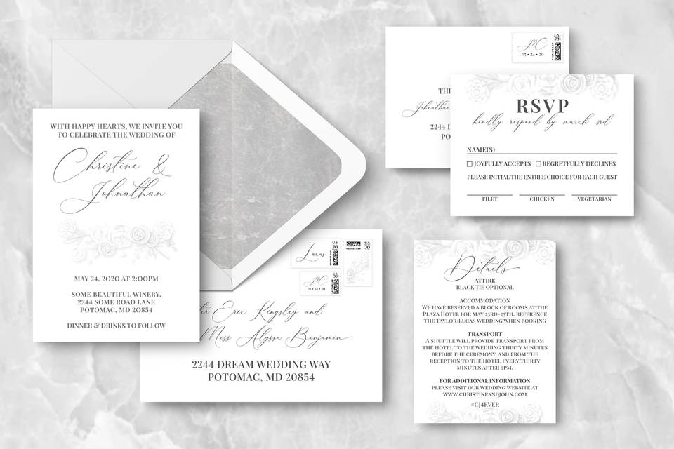 Pure white invitation suite