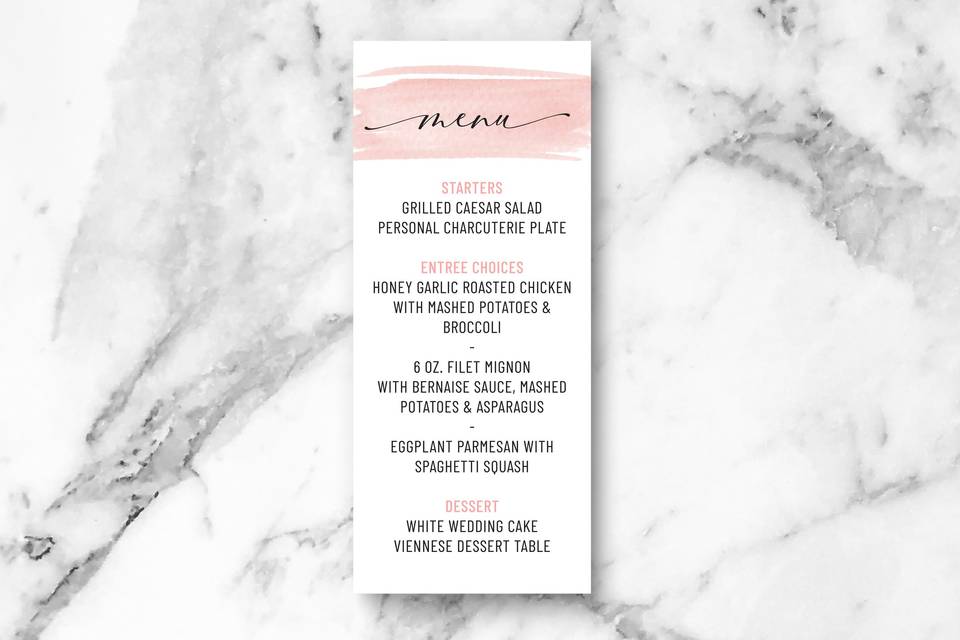 Watercolor romance menu