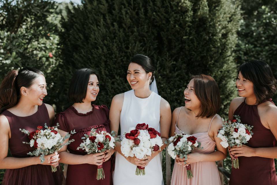 Bridesmaid and bride