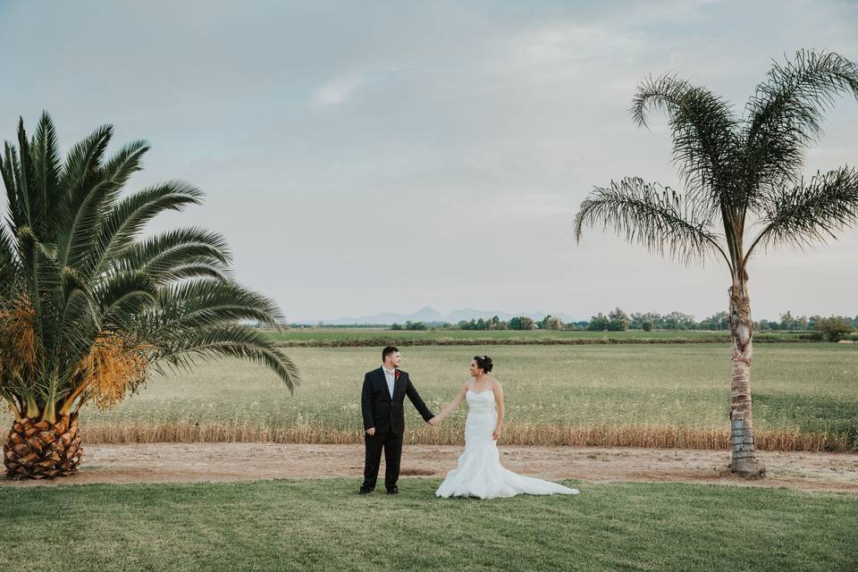 Bride and Groom with Buttes in the background