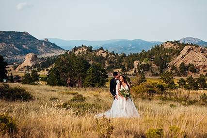 Bride and groom mountain views