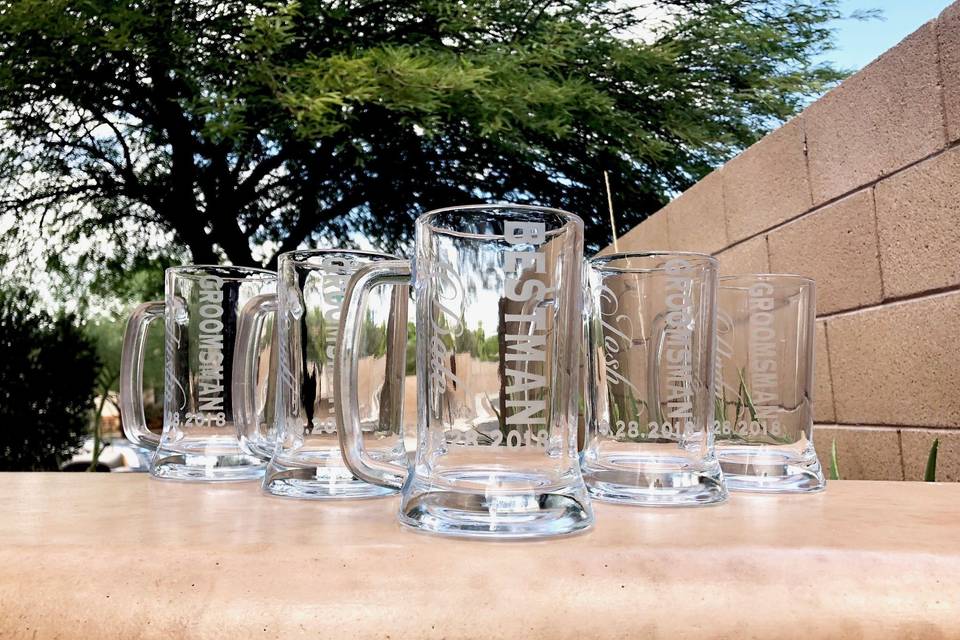 Etched Groomsmen Beer Mugs