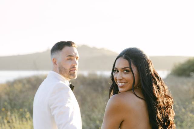 Bride and groom walking