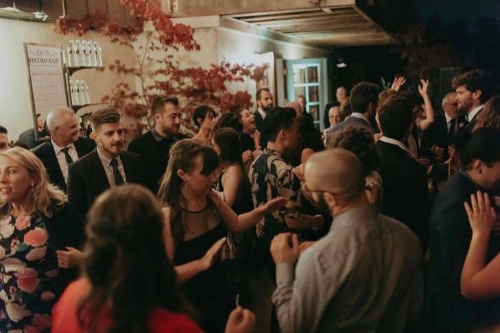 Wedding guests dancing