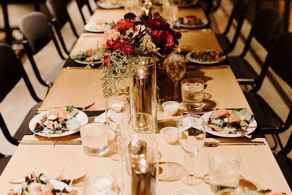 Table setting with food served