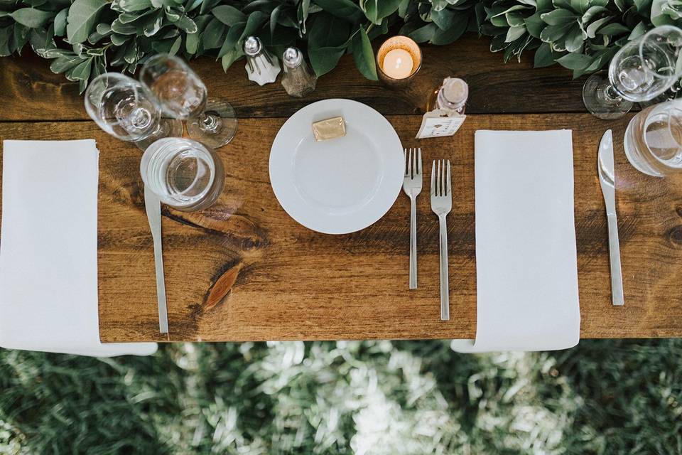 Beautiful rustic tables included