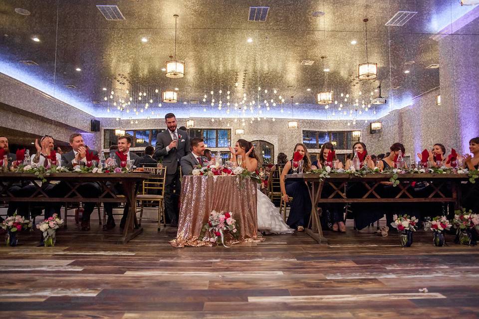 Head table in ballroom