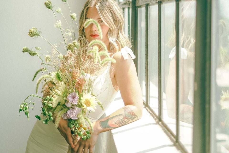 Bride with wild bouquet