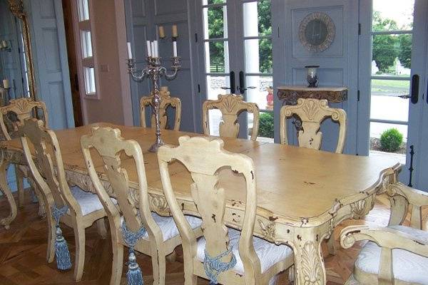 Palais de Versailles formal dining room opens to 90 foot long front veranda.