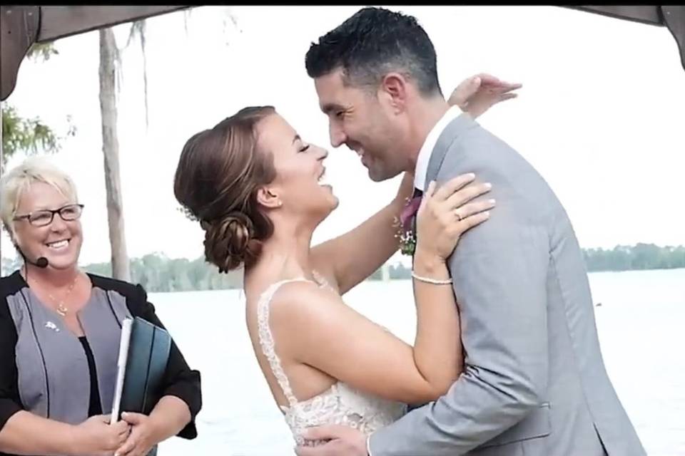 Bride and groom about to kiss