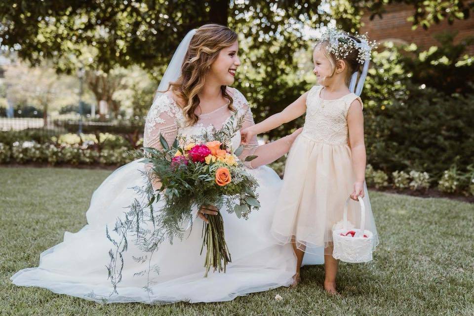 Bride and flower girl