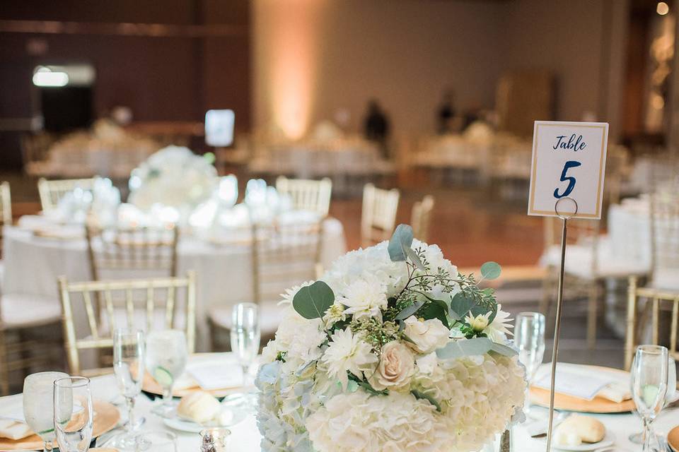 Table setting and floral centerpiece