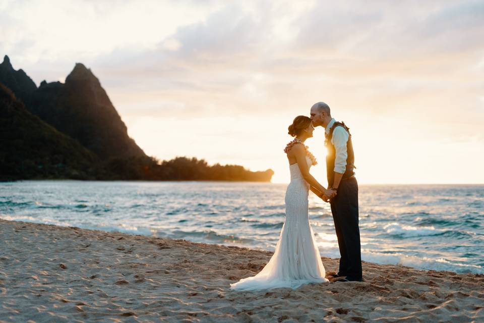 Beachfront wedding portrait
