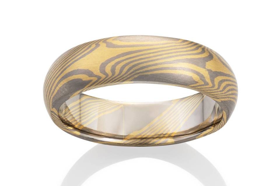 Mokume Gane ring: Teak pattern with Palladium 500 and silver.