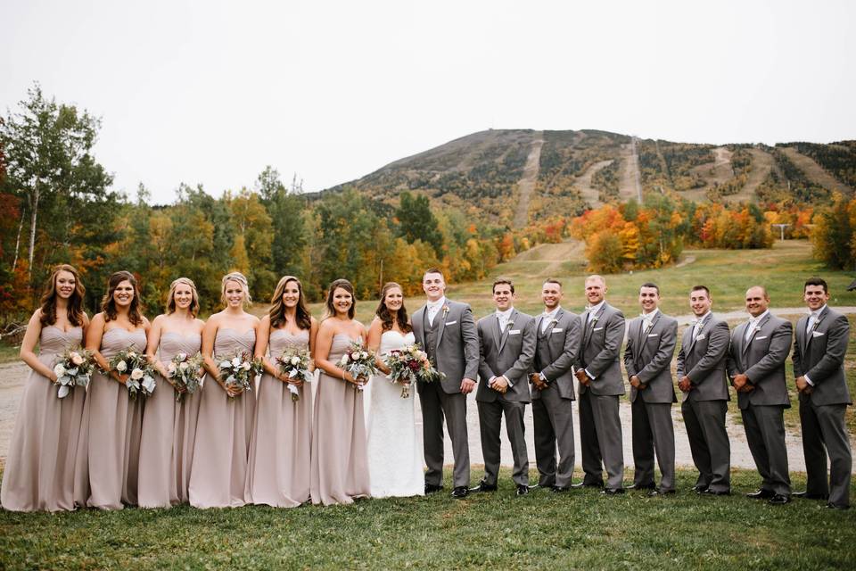 With the bridesmaids and groomsmen