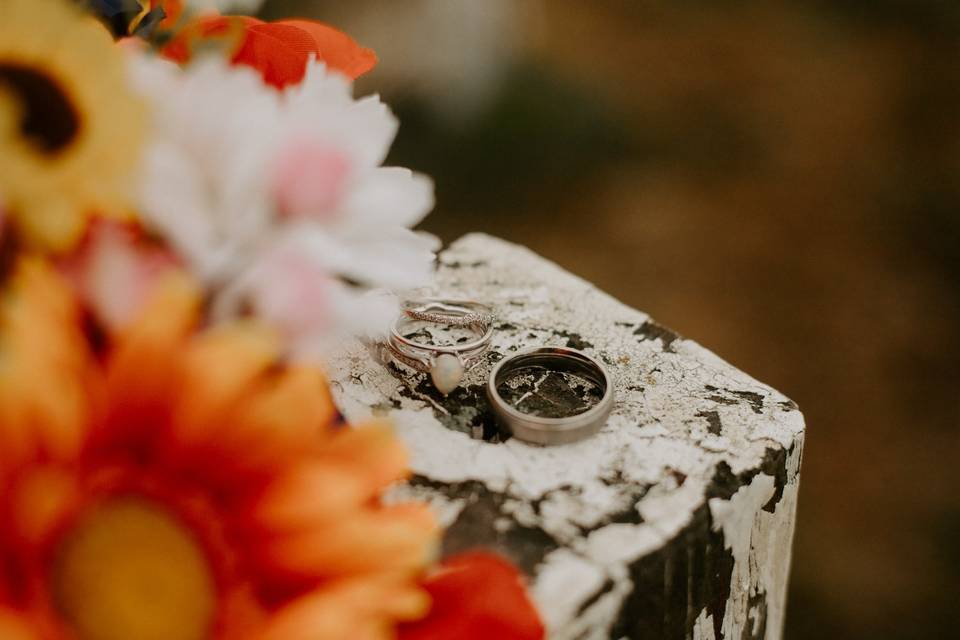 Rings and flowers close up