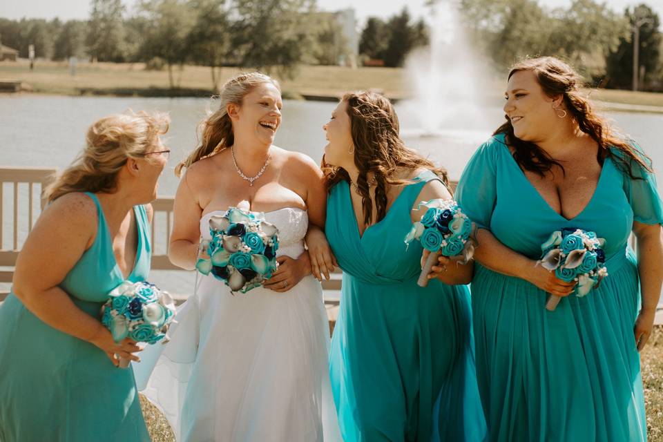 Bridesmaids celebrating