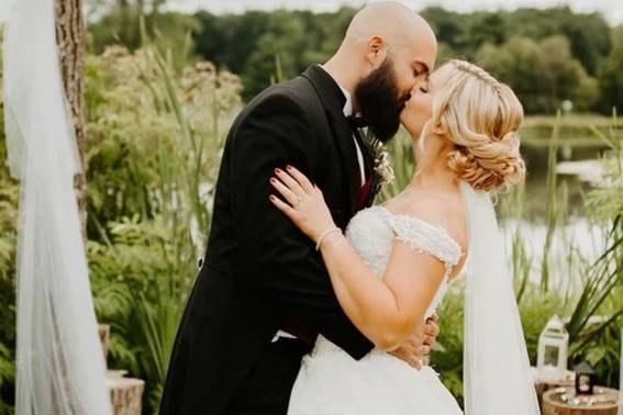 Bride updo and groom