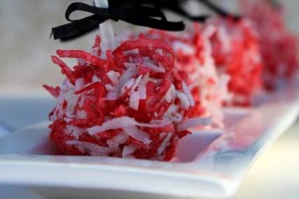 Red and Black Coconut Cake Pops