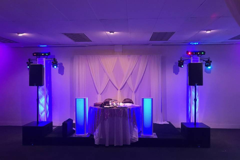 Sweetheart table setup and lighting