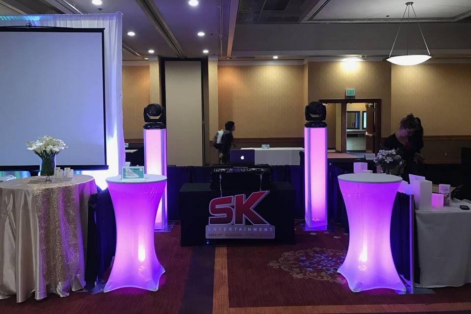 DJ booth setup and lighting