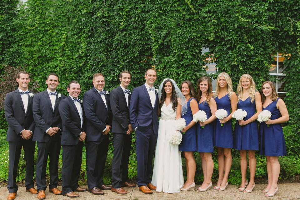 With the groomsmen and bridesmaids