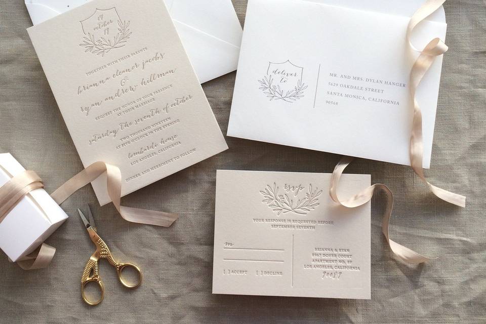 Taupe Letterpress Invitations