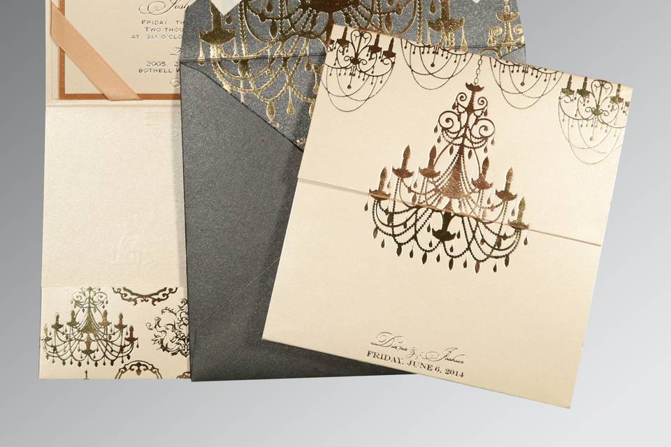 Gold Chandelier Pocket Invite