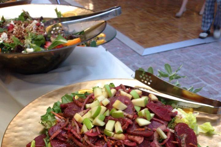 roasted summer beet salad on arugula