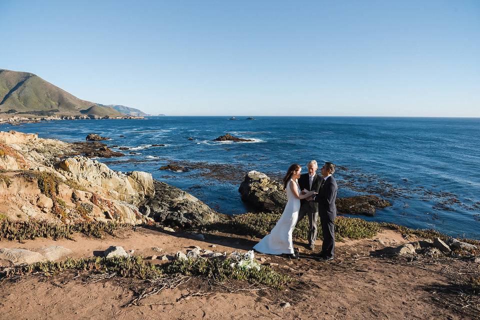 Couple getting married by the beach